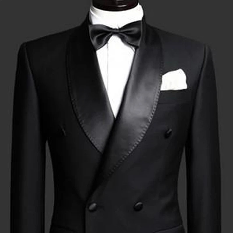 Slim Fit Men Suits with Double Breasted Black Formal Wedding Groom Tuxedos 2 Piece Business Male Fashion Set Jacket with Pants 240812