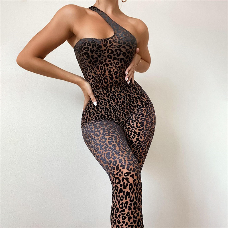 New advanced fashion women leopard absorption tight jumpsuit sports sexy jumpsuit fitness bottoms plus size yoga