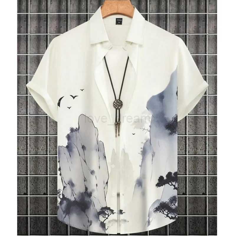 Fashion Shirt For Men 3d Ink Painting Prints MenS Clothing Daily Casual Short Sleeve Beach Party Sweatshirt Street Hawaii ShirtXJ240812