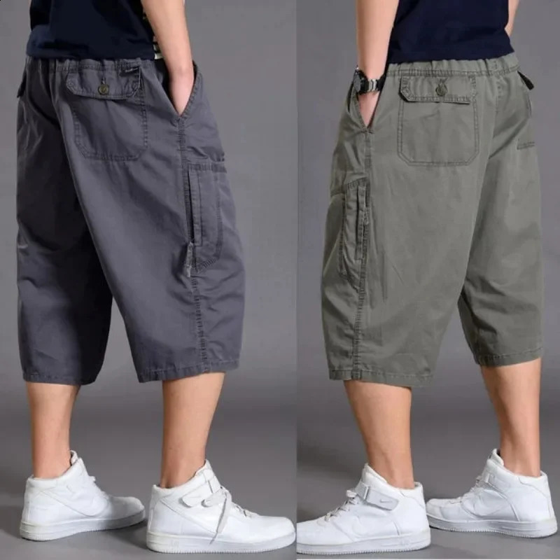 Mens Summer Oversize Fat Cotton Shorts Men Cargo Short Casual Plus Size Cropped Trouser Sport Tactical Baggy Pants Loose 5XL 6XL 240812