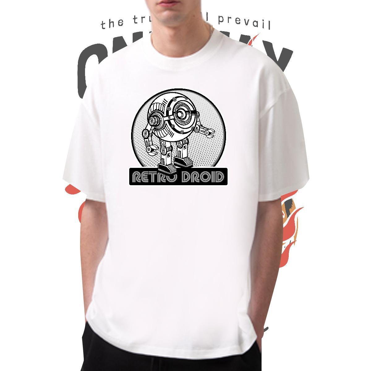 Soft Couples T Shirts robot 100% Cotton 230g Daily Outfit Short Sleeve Soft T Shirts Men Black White 2024 New Tees Shirts