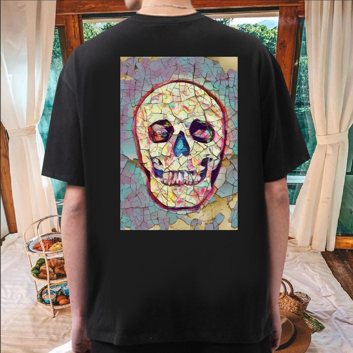 Customized T-Shirts skull Tee Shirt 230g 100% Cotton Casual Beach Loose Custom Cartoon O-Neck Short Sleeve Couples T Shirts