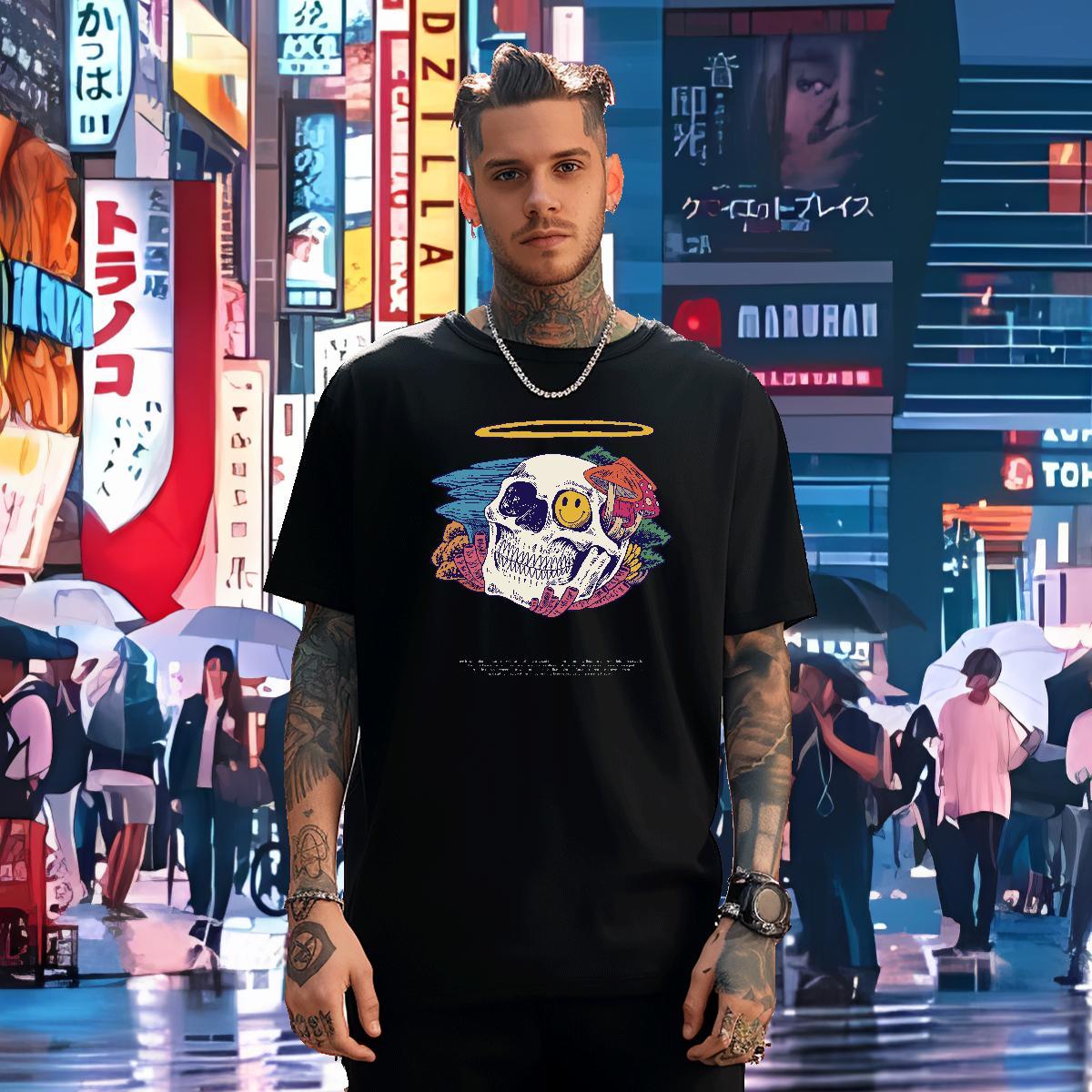 Wholesale T shirt skull Tshirts 100% Cotton 230g Street Unisex DIY Printed Breathable Crew Neck Men Clothes T-Shirt