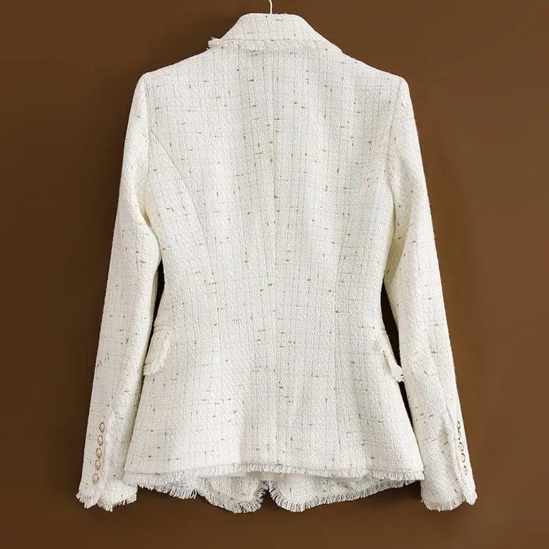 Tweed White Black Blazers For Women Elegant Chic Office Ladies Long Sleeve Solid Jacket Female Vintage Burr Coats Tops Clothing 240812