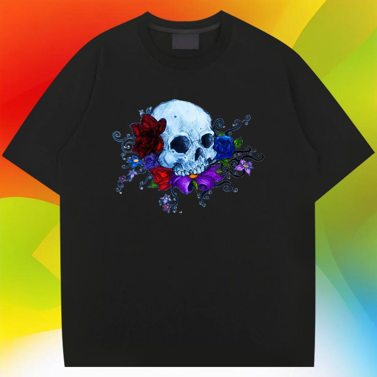 2024 Designer Man T Shirts skull Tee Shirt 230g 100% Cotton High Street Hip Hop Soft Black White Crew Neck Breathable Couples T Shirts