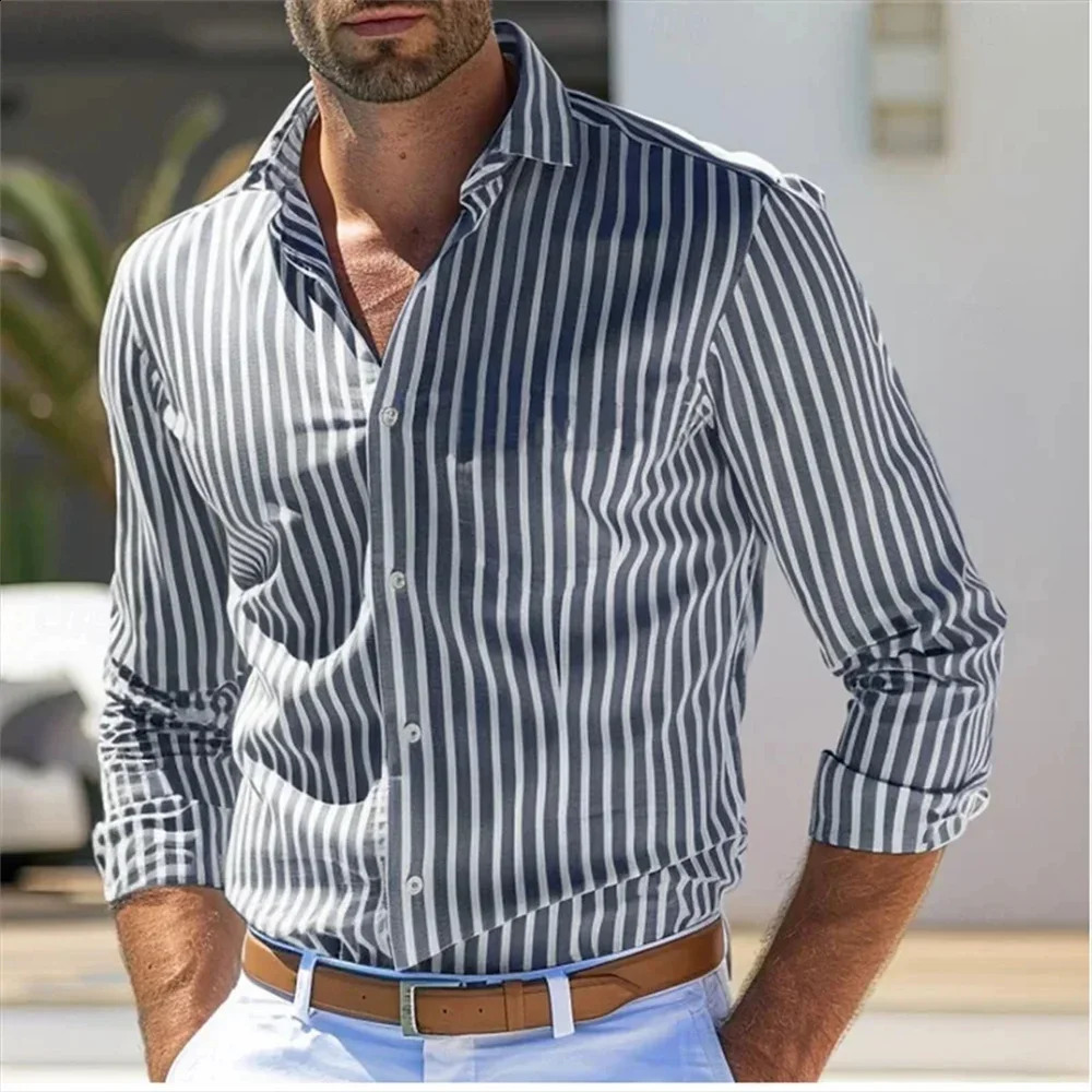 Mens Shirt Button Down Shirt Casual Shirt Black Red Blue Long Sleeve Striped Lapel Daily Resort Wear Fashion Casual Top Shirt 240812