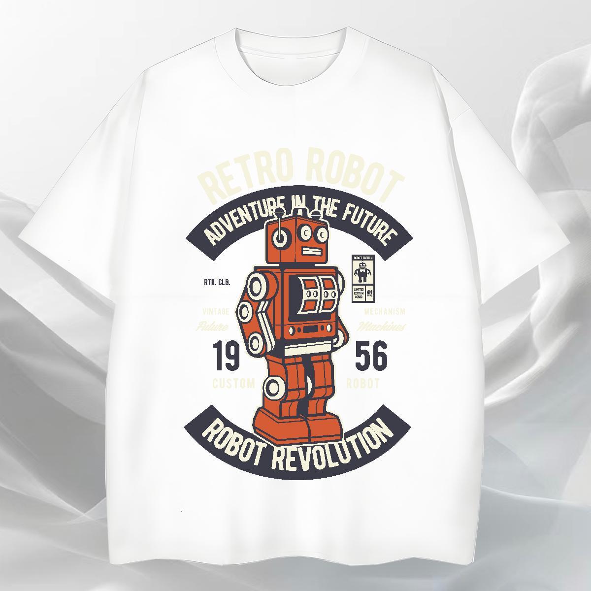 Brand Men Tees Casual Daily Wear 230g Pure Cotton Asian Size Crew Neck robot T shirt Wholesale Tshirts