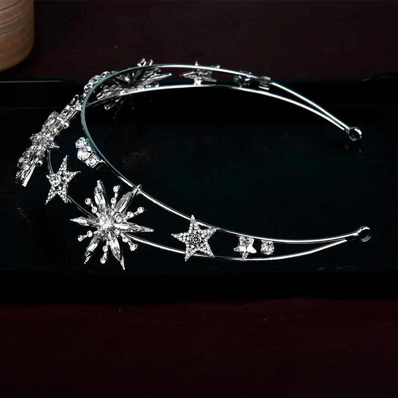Vintage European 6-Point Star Wedding Crown Tiaras Gold Color Rhinestone Diadem Princess Women Headband Bridal Hair Accessories 240805