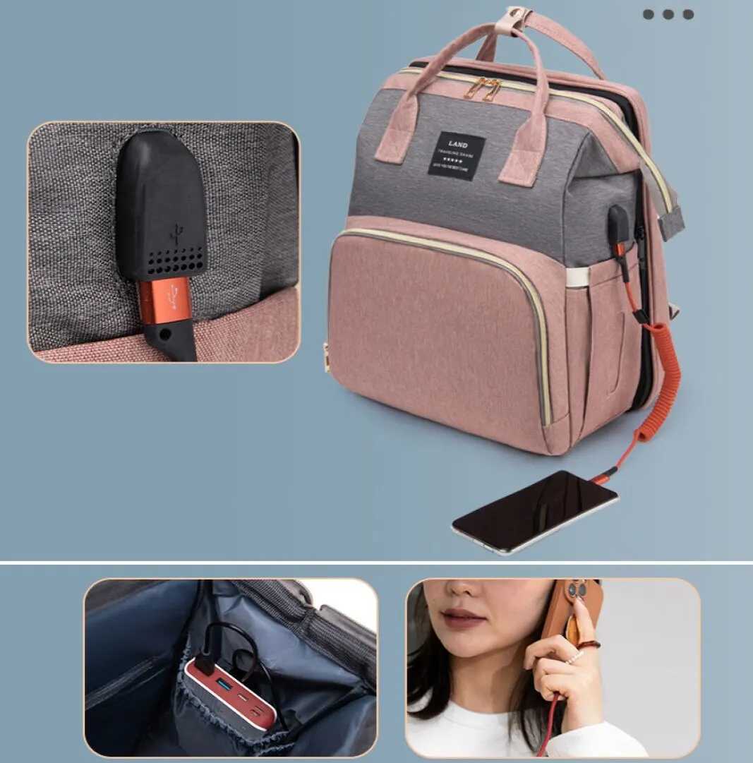 Mommy Baby Diaper Bag Backpack Replacement Pad Sunshade Mosquito Net Wet Dry Carry USB Charging Port Cart Hanging Bag W240812