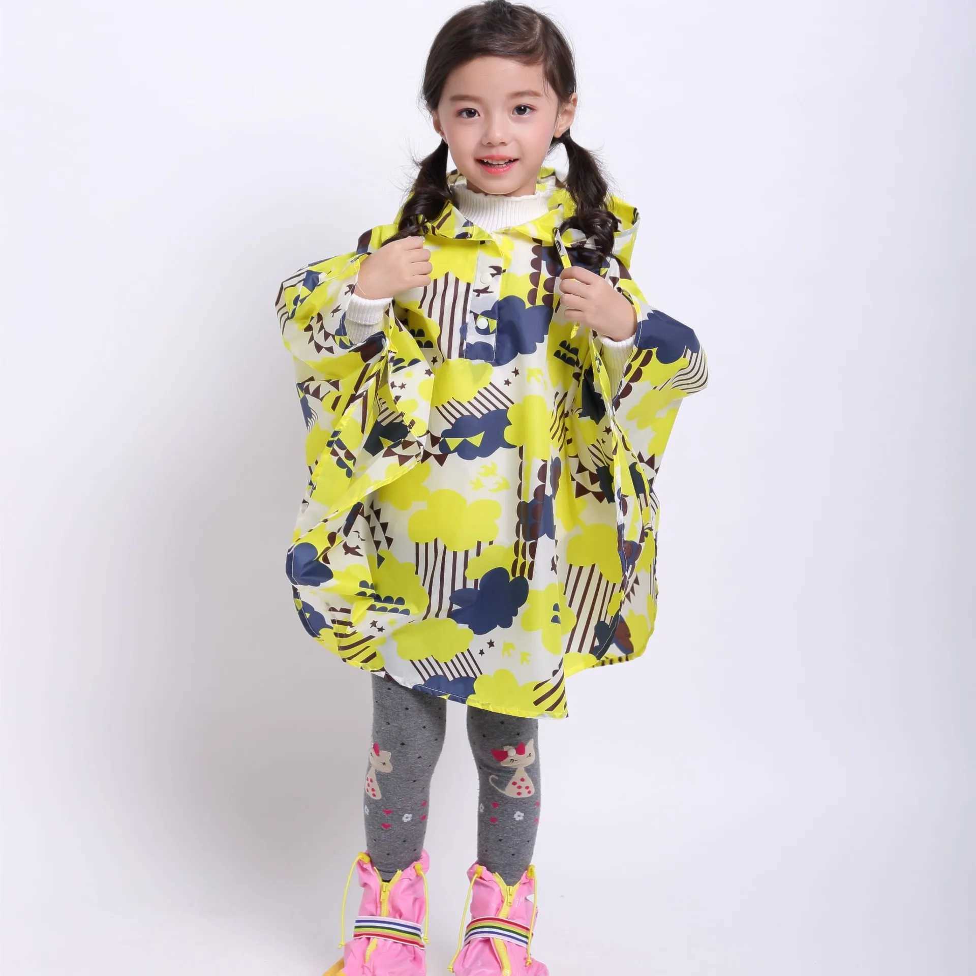 Kids Stylish Rain Poncho Waterproof Jacket Coat for Girls Boys Cape coat Hooded wear Printed Thin rain jacket Y240810