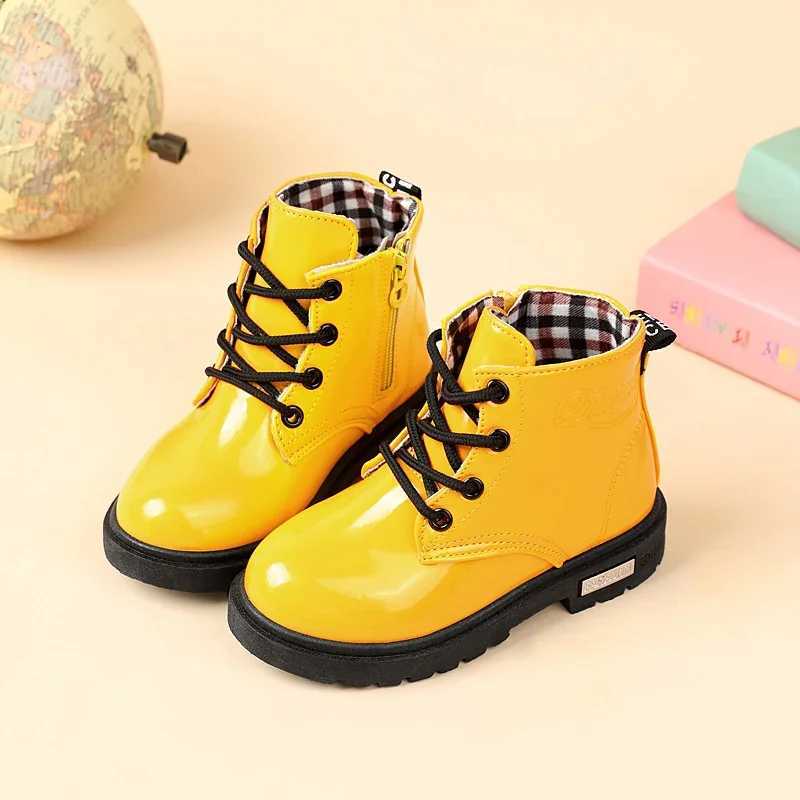 2024 New Winter Childrens Shoes PU Leather Waterproof Plush Boots Childrens Snow Boots Brand Girls and Boys Casual Boots Fashion Sports Shoes W240810