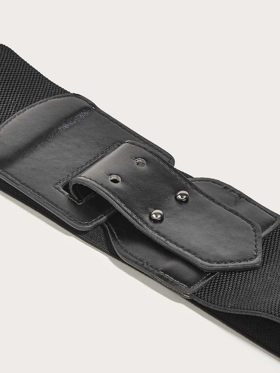Belts Black Elastic Belts For women Girdle Folding Pu Buckle Fashion Innovation Dress Ladies Waist decorative Accessories Corset Y240810QDLF