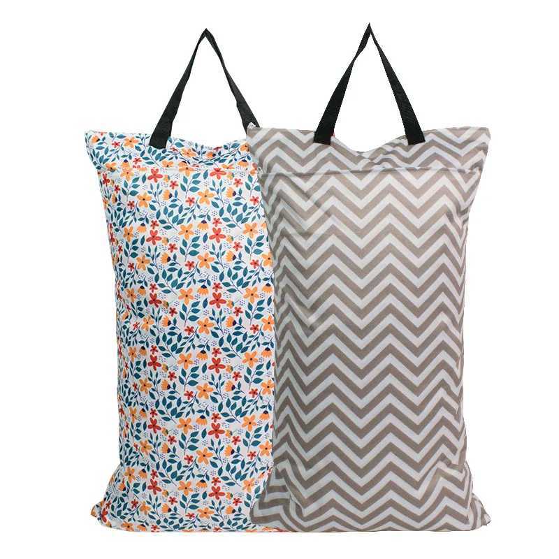 40 * 70cm large clothes hanger wet dry paint bag double zipper waterproof wet clothing bag laundry diaper bag printed portable bag W240812