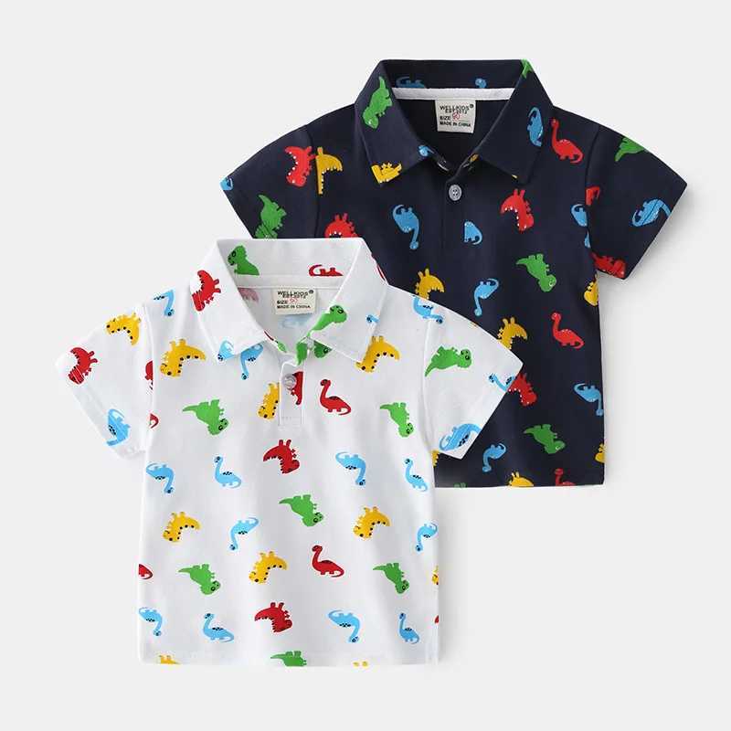 New 2021 Kids Boys Polo Shirts Fashion Dinosaur Print Short Sleeve Lapel T-Shirt Cotton Baby Boys Summer Tops ClothingXJ241225