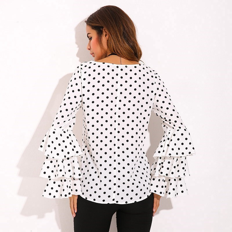 Polka Dot Shirts Women Retro Summer Blouse Ruffles Long
