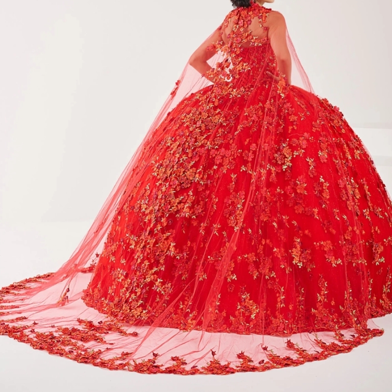 Red Quinceanera Dress Ball Gown Off The Shoulder Bride Robe Sweet 16 Applique Lace Beads Birthday Party Vestidos 15 De Novia