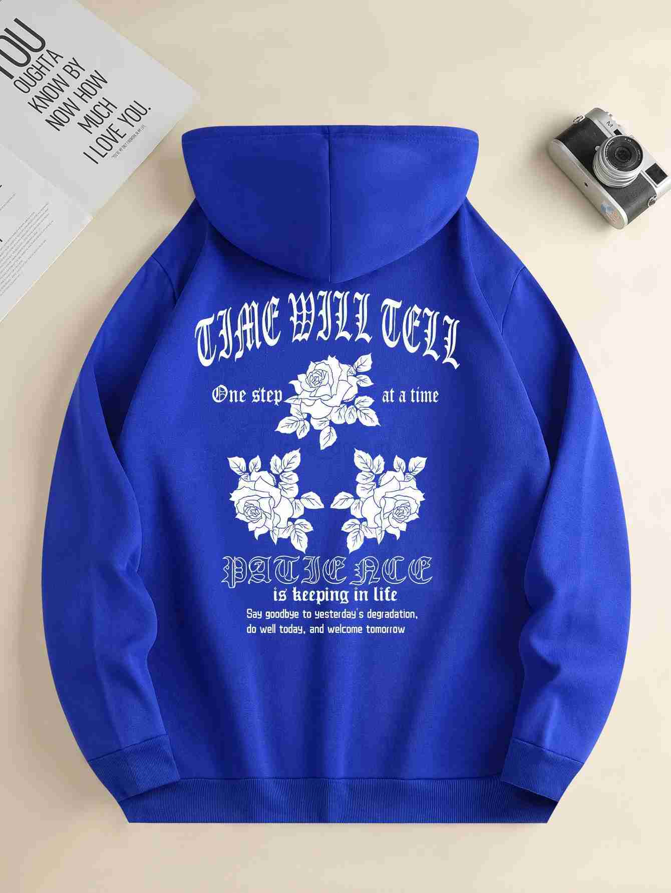 Mens new fashion hoodie casual everyday drawstring hooded sweatshirt flower print front kangaroo pocket mens jacketXJ240812