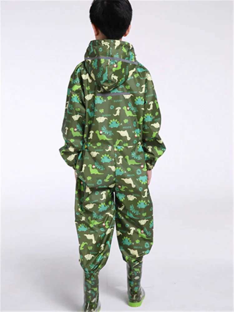 Dinosaur Boys Raincoat For Children Hood Waterproof Rain Coat Jumpsuit Rainsuit Students Baby Raingear Y240810