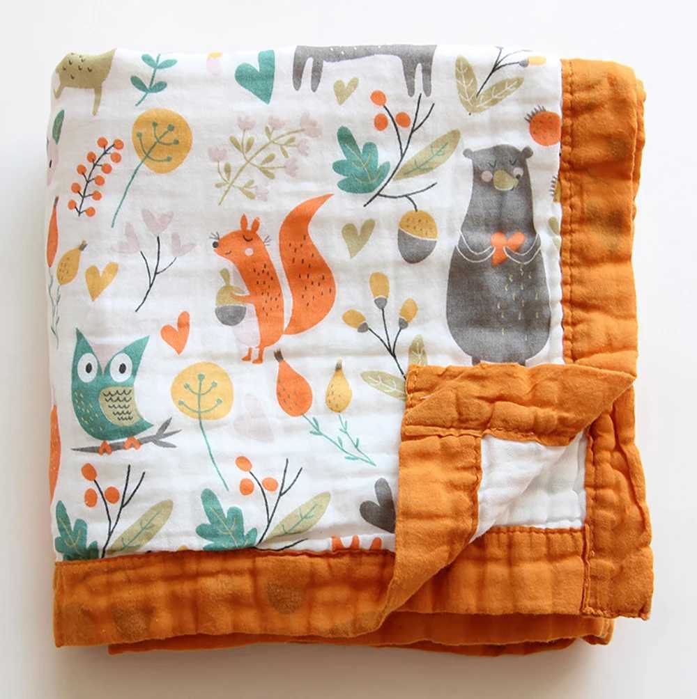 Baby blanket 6-layer 100% pure cotton high-dimensional breathable baby packaging soft absorbent newborn baby bath towel cartoon baby bath towelW240810