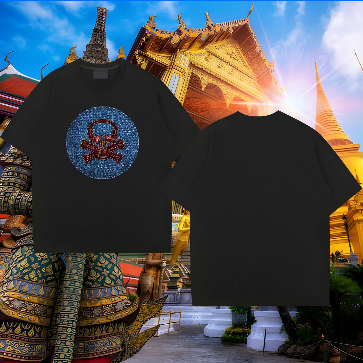 2024 DIY T shirt skull Clothes 100% Cotton 230g Street Casual Wholesale Black White Pure Cotton Couples T Shirts