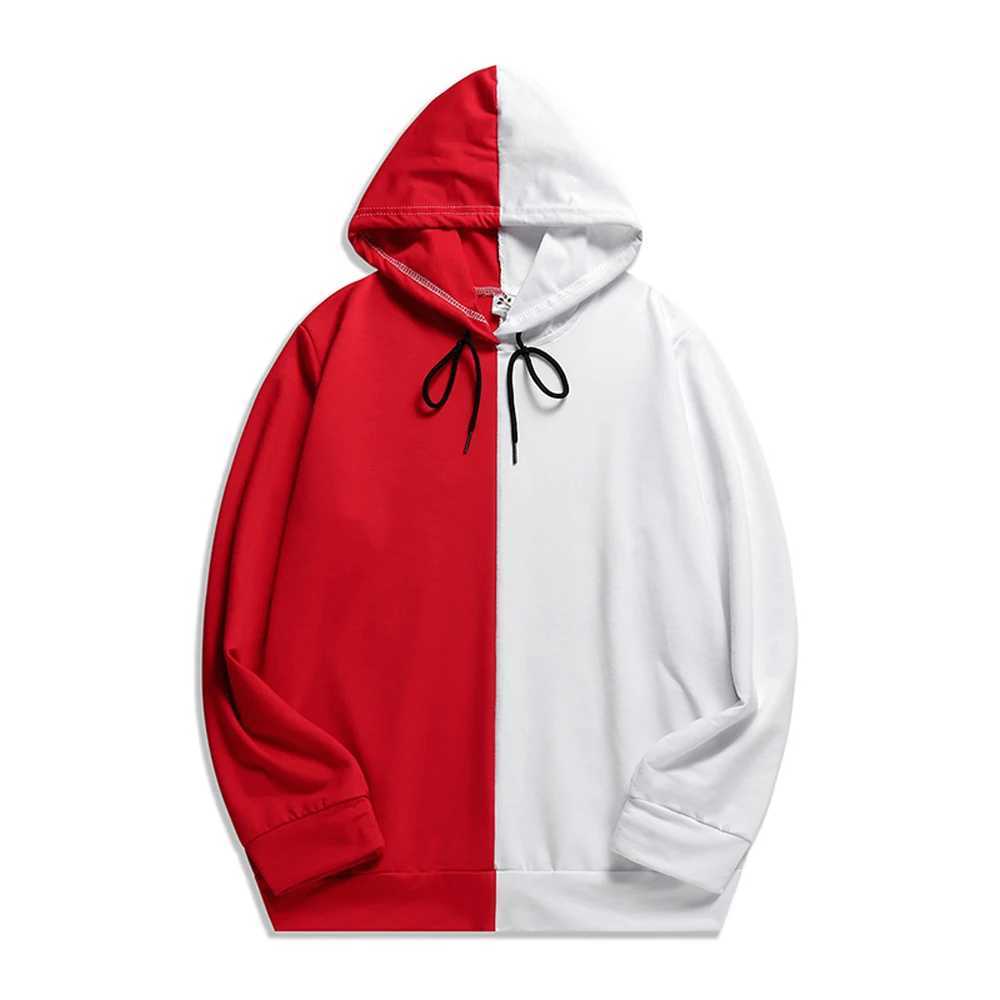 Mens Hoodie Long Sleeve Black and White Splicing Work Loose Oversized Sweater Harajuku Basic Casual HoodieW240724