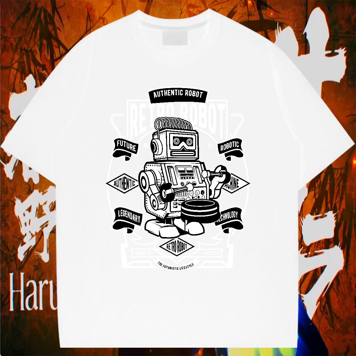 Fashion Design T Shirt For Man robot Clothes 100% Cotton 230g Daily Outfit Brand DIY Printed O Neck Short Sleeves Men Tees