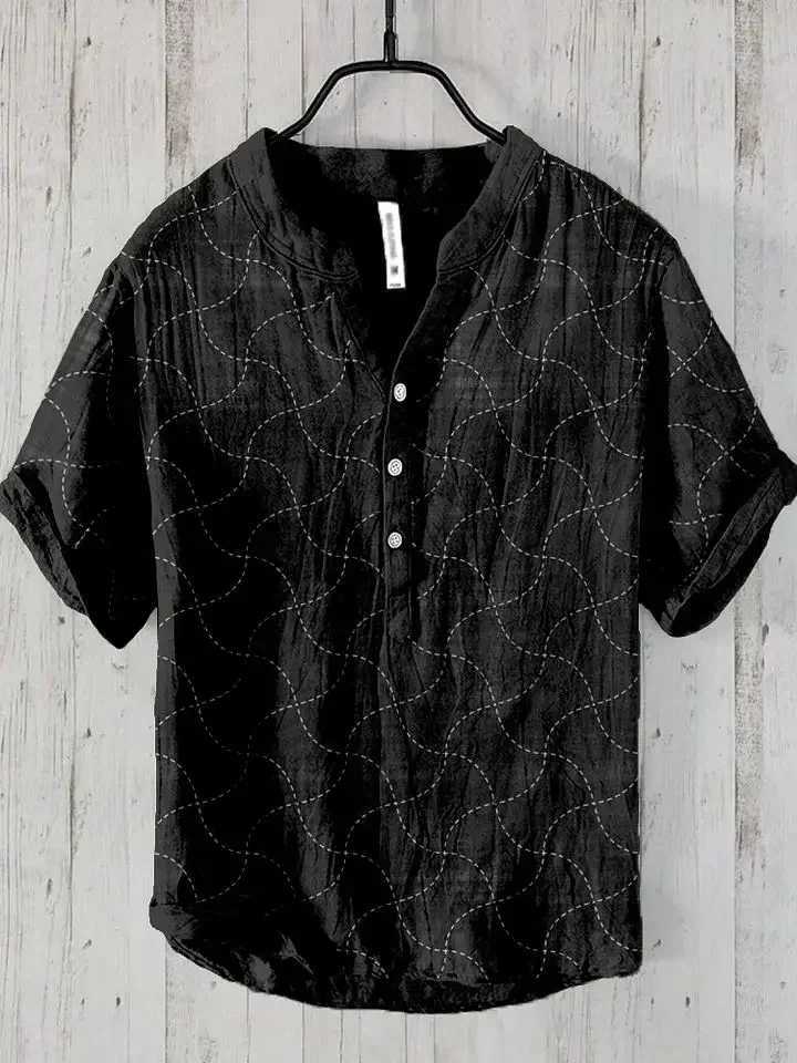 Leisure Chinese style mens 3-button cross-border direct sales ink print casual oversized shirt origin factoryXJ240812