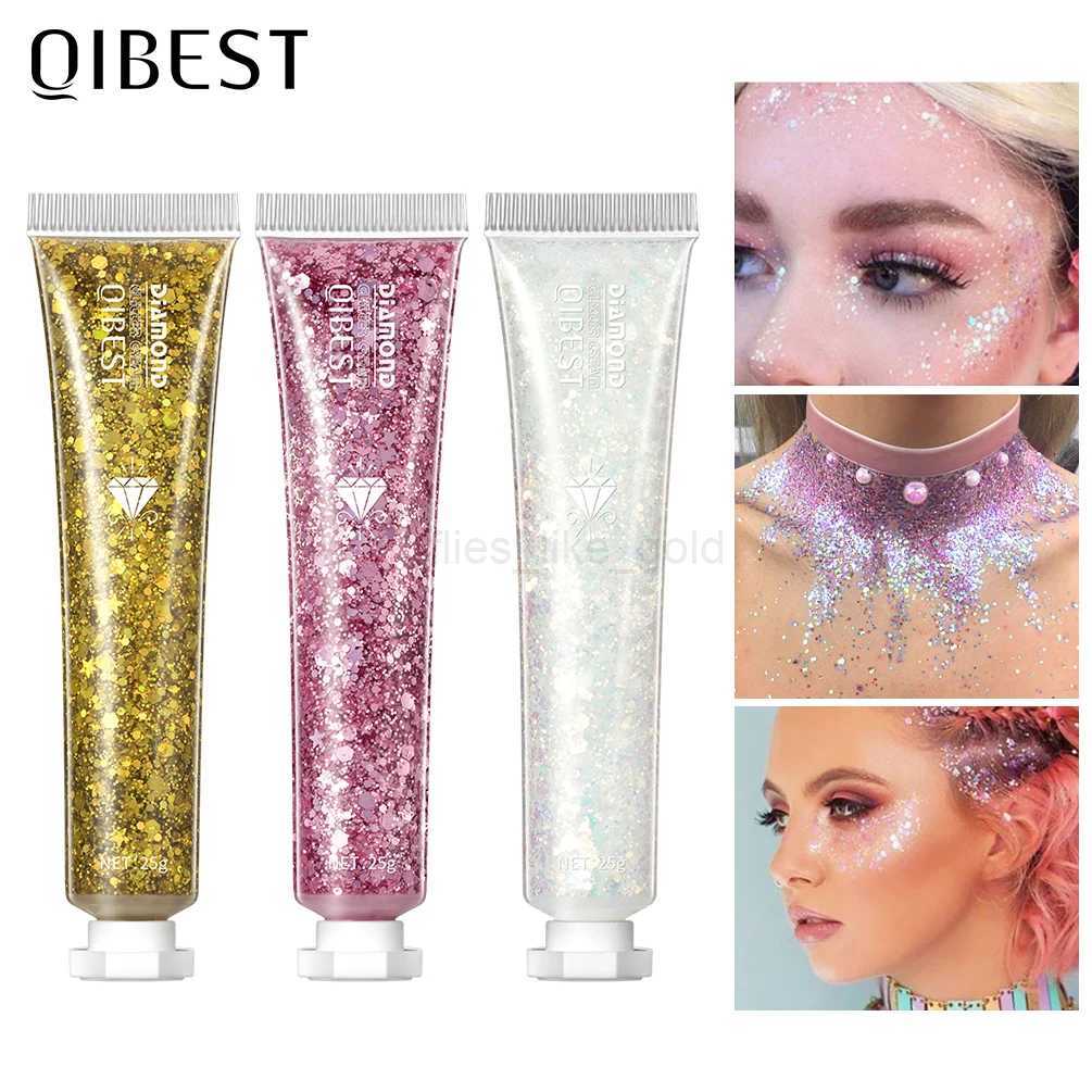 QIBEST body glitter gel nail polish face glitter eye loose sequins cream diamond jewelry rhinestone makeup decoration party festival W240812
