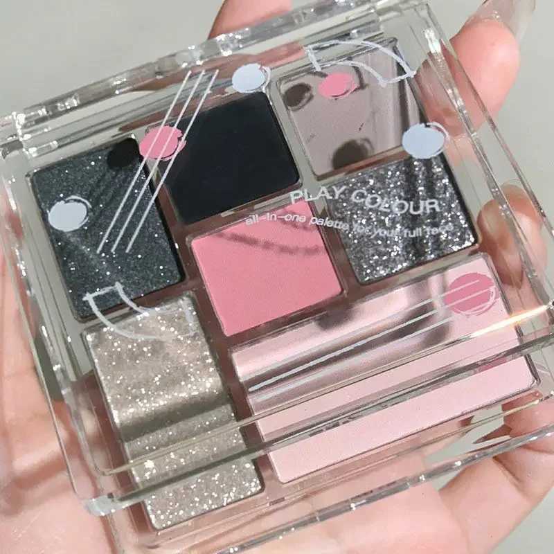 7-color eye shadow palette gray powder black smoke eye shadow B Highlighter Korean glitter eye shadow cosmeticsW241212