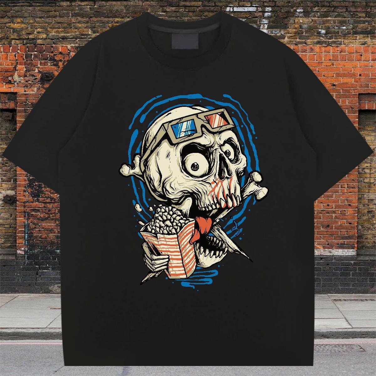 Classic Casual T shirt skull Wear 230g Pure Cotton Casual Daily Wear Brand Graphic Crew Neck Breathable Tshirt for Man Woman