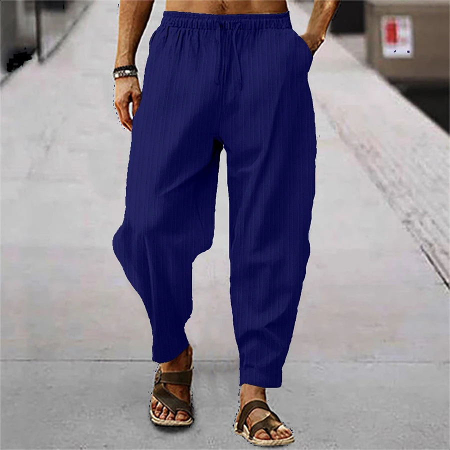 Mens Cotton Linen Pants Male Autumn Breathable Solid Color Linen Trousers Fitness Streetwear S-3XL 240812