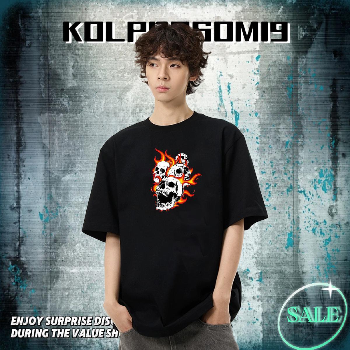 2024 New Men T Shirts skull Tops Tees 100% Cotton 230g Casual Beach Wholesale Customized Breathable Crew Neck Men Tshirts