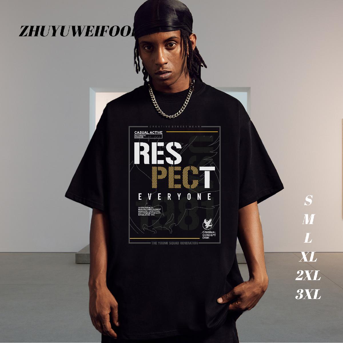 Brand T-Shirts for Men letter Tee Shirt 230g 100% Cotton High Street Hip Hop Loose Fit Black Oversized Breathable Crew Neck Tshirt for Man Woman