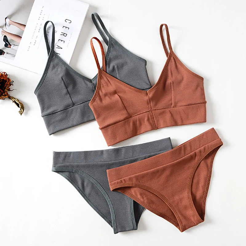 Thread Cotton Backless Bra and Panties Set Wireless Unlined Bra Set Underwear for Bralette Top Lingerie Women 240812