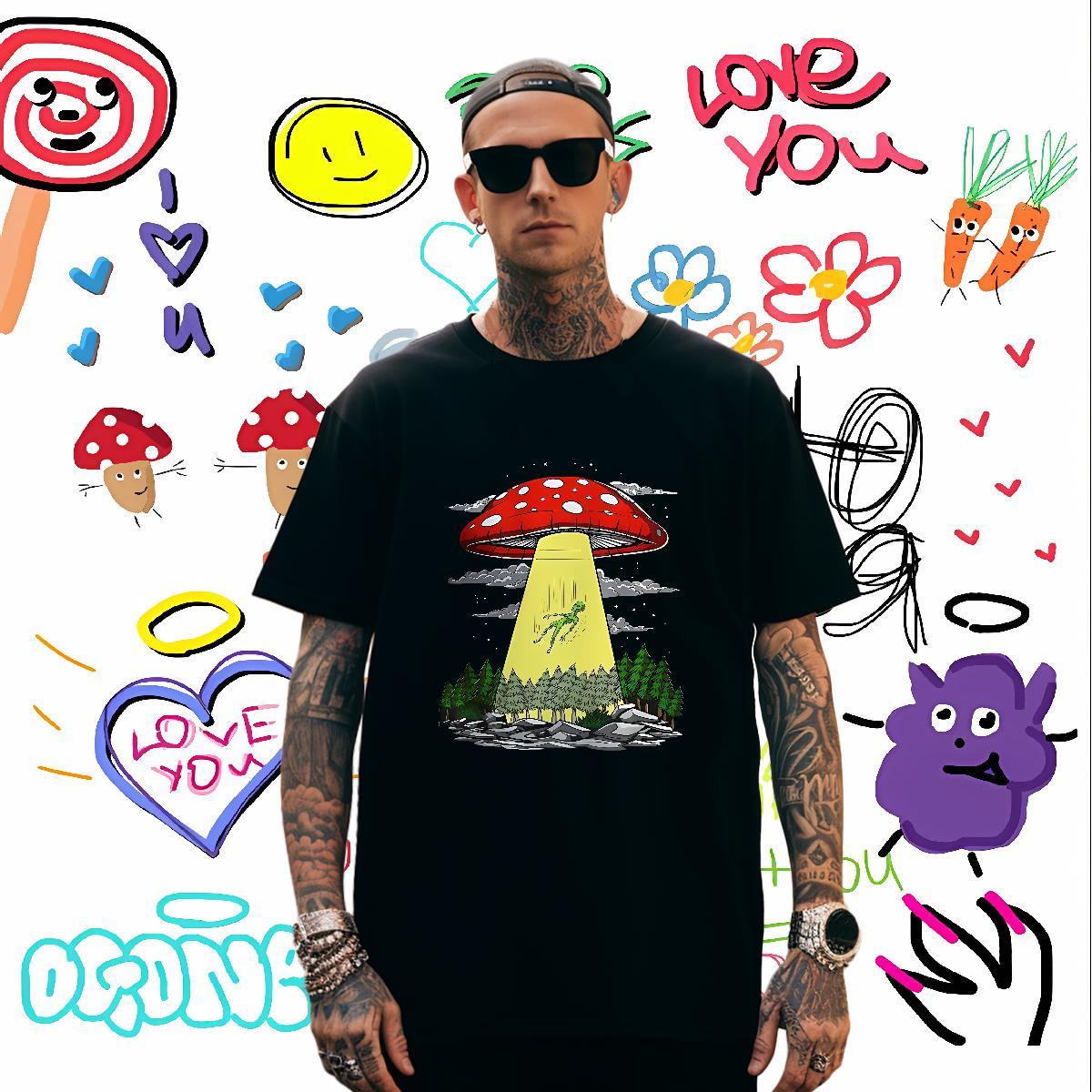 T-Shirts 100% Cotton 230g mushroom Summer Casual Breathable Soft Plus Size Custom Tshirts Brand Loose Fit Wear