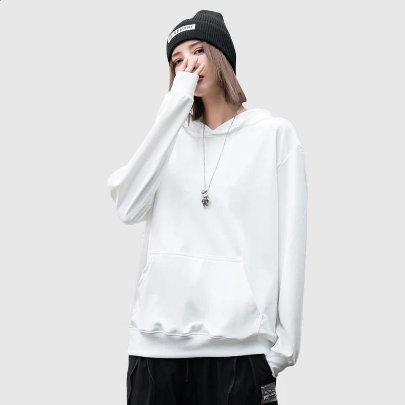 white Hoodies men women Autumn Long Sleeve Pullover Tops Casual Pocket Hoodies Unisex Outer Loose Sport Wear 240812