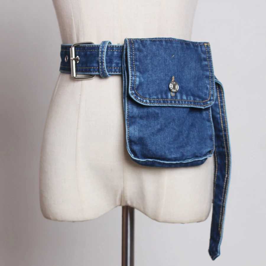 Belts Womens Retro Embossed Denim Belt Bag Retro Embossed Cotton Waist Bag with Phone and Coin Pocket Perfect for Going Out Y240810ACZN