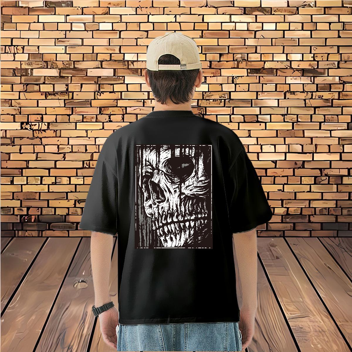 Fashion Casual T-Shirts skull Tee Shirt 230g 100% Cotton Outdoor Classic Plus Size Cartoon Breathable Short Sleeve Men Tops Tees