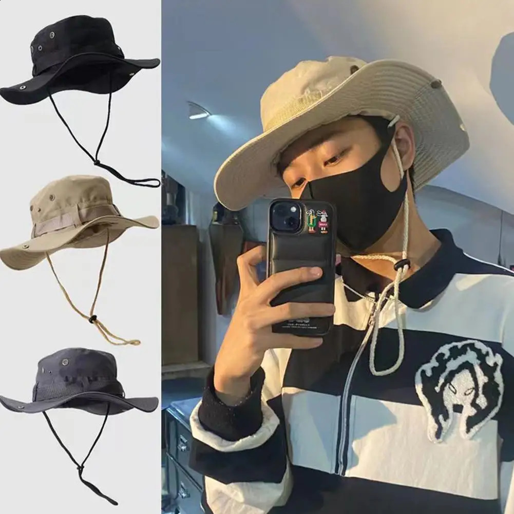 Mens outdoor fishing hat wide Brim UV protection womens bucket summer hiking 240812