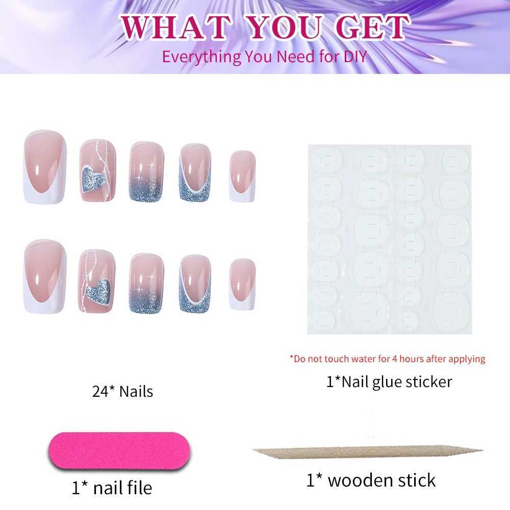24 pieces/pack of short square nails pressed nails beautiful nails artificial fake nails y2k girls womens daily wear W240810