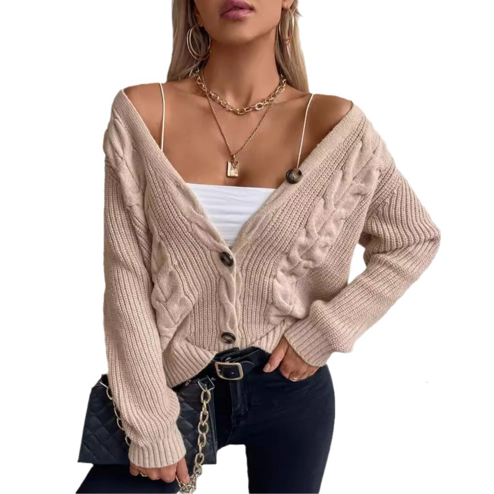 Maomao Rain Solid Color Fried Dough Twists Knitted Cardigan Autumn and Winter New Single breasted Sweater Women's Jacket H812#45