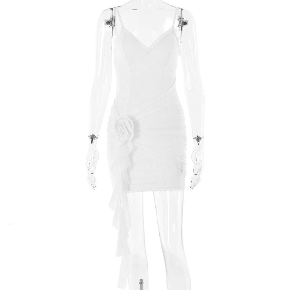 Hot Selling New Dress Sexy and Fashionable Lace Patchwork Mesh Suspender with Exposed Backpack Buttocks Short Skirt Novelty High Waist Dress Round Nec