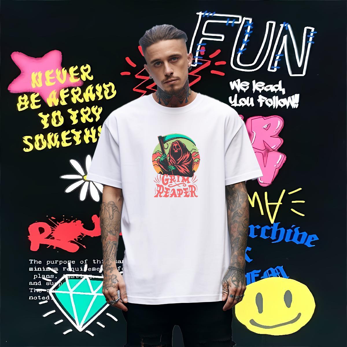 DIY Men T Shirts skull Top Tees 230g Pure Cotton Casual Daily Wear Soft Oversized 4XL Breathable Crew Neck Men Tshirts
