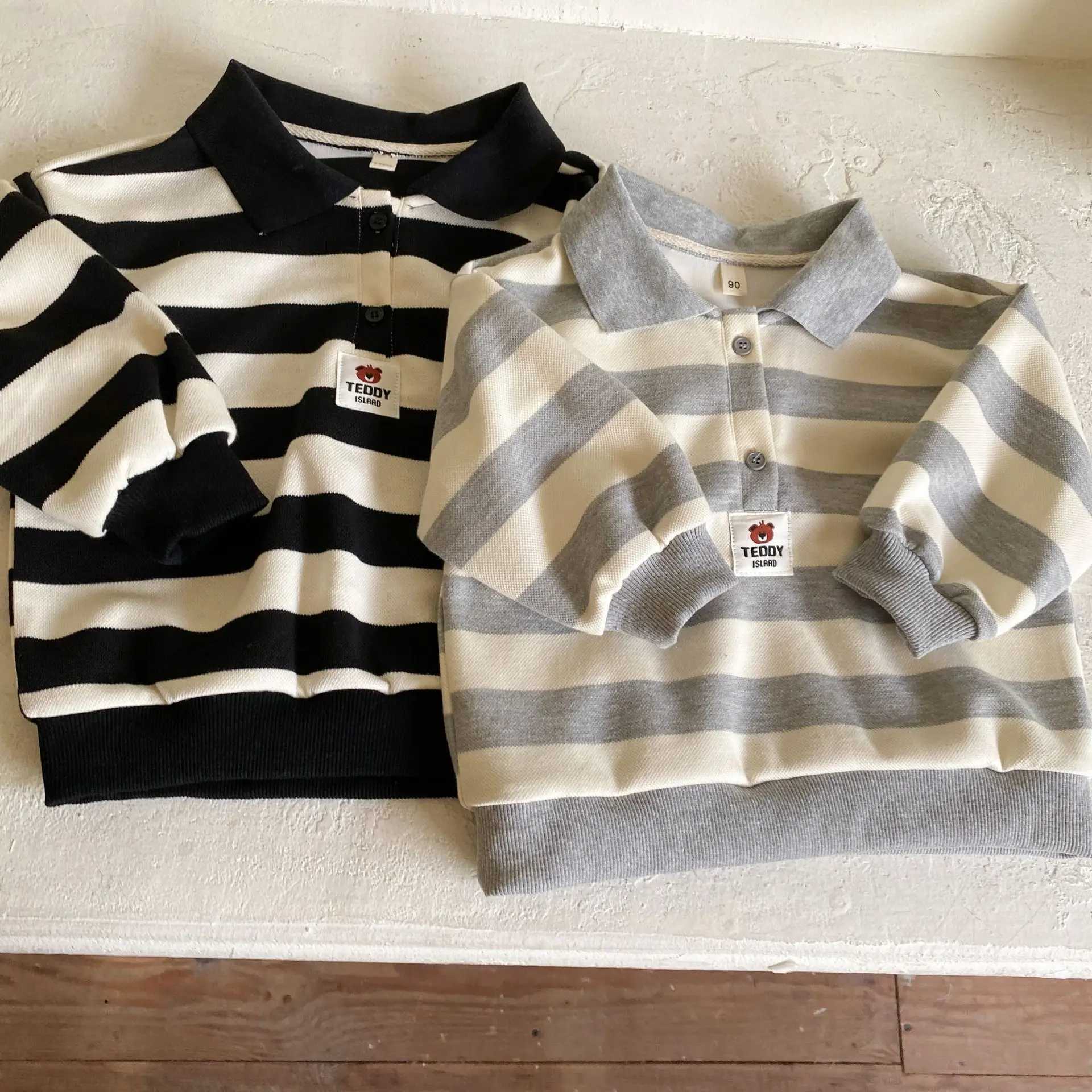 2024 Autumn Boy Girl Striped Long Sleeve Polo Shirt Fashion Children Cotton Sweatshirt Baby Casual Tops Comfort Kid Lapel HoodieXJ241225