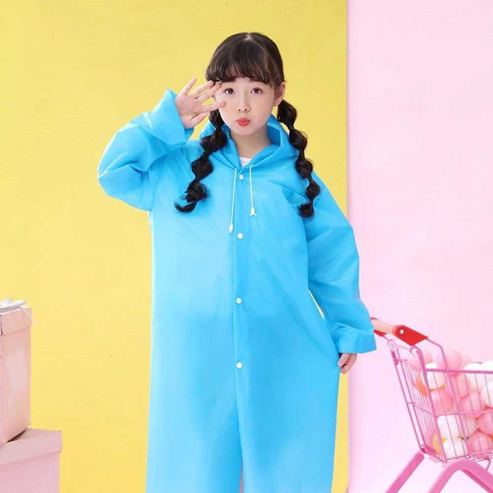 Solid Color Kids Raincoat Outdoor Waterproof Children Rain Poncho EVA Hoodie Rainwear Student Rain Coat Folding Kids Rain Coat Y240810
