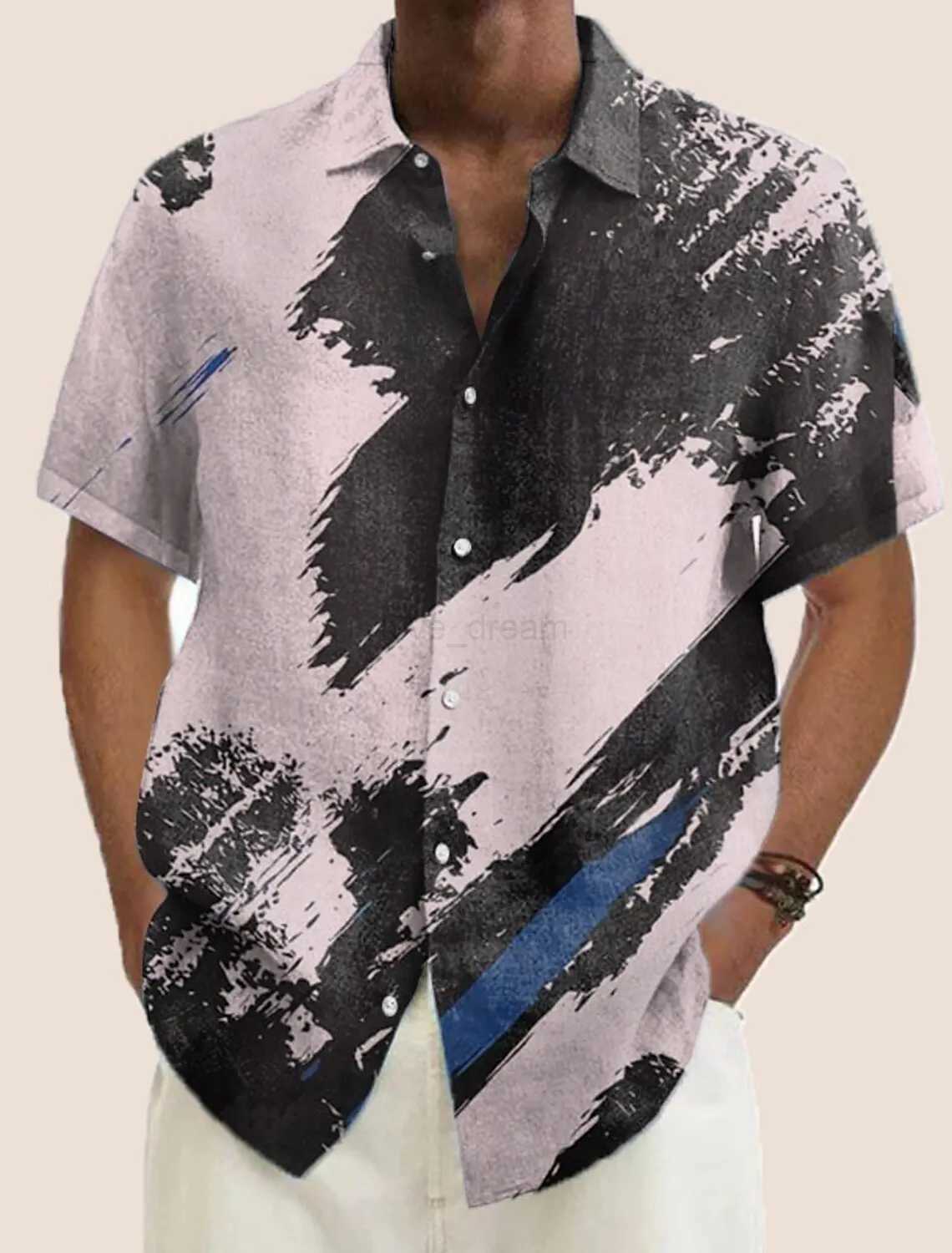 Ink graffiti gradient pattern printed short-sleeved shirt Fashionable high-end design lapel mens tops new mens shirtsXJ240812