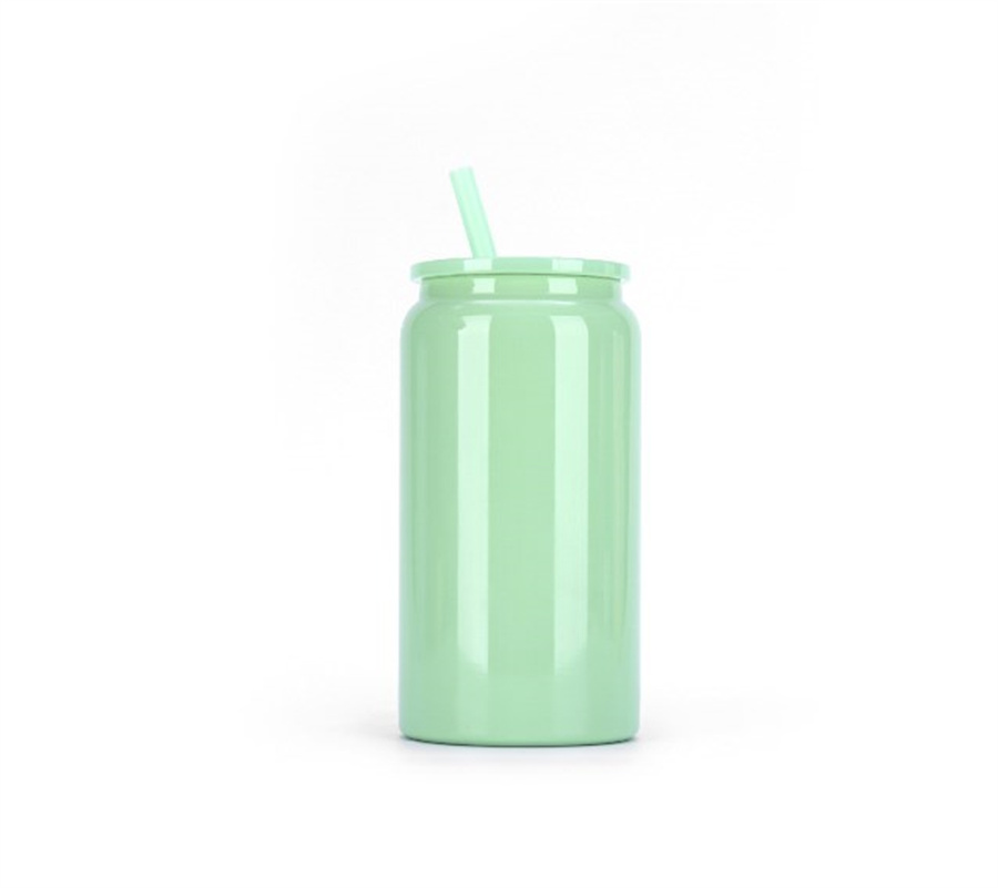 Sublimation 16oz stainless steel tumbler juice can bottle with colorful lids reusable straw beer Soda Can Cup drinking cups