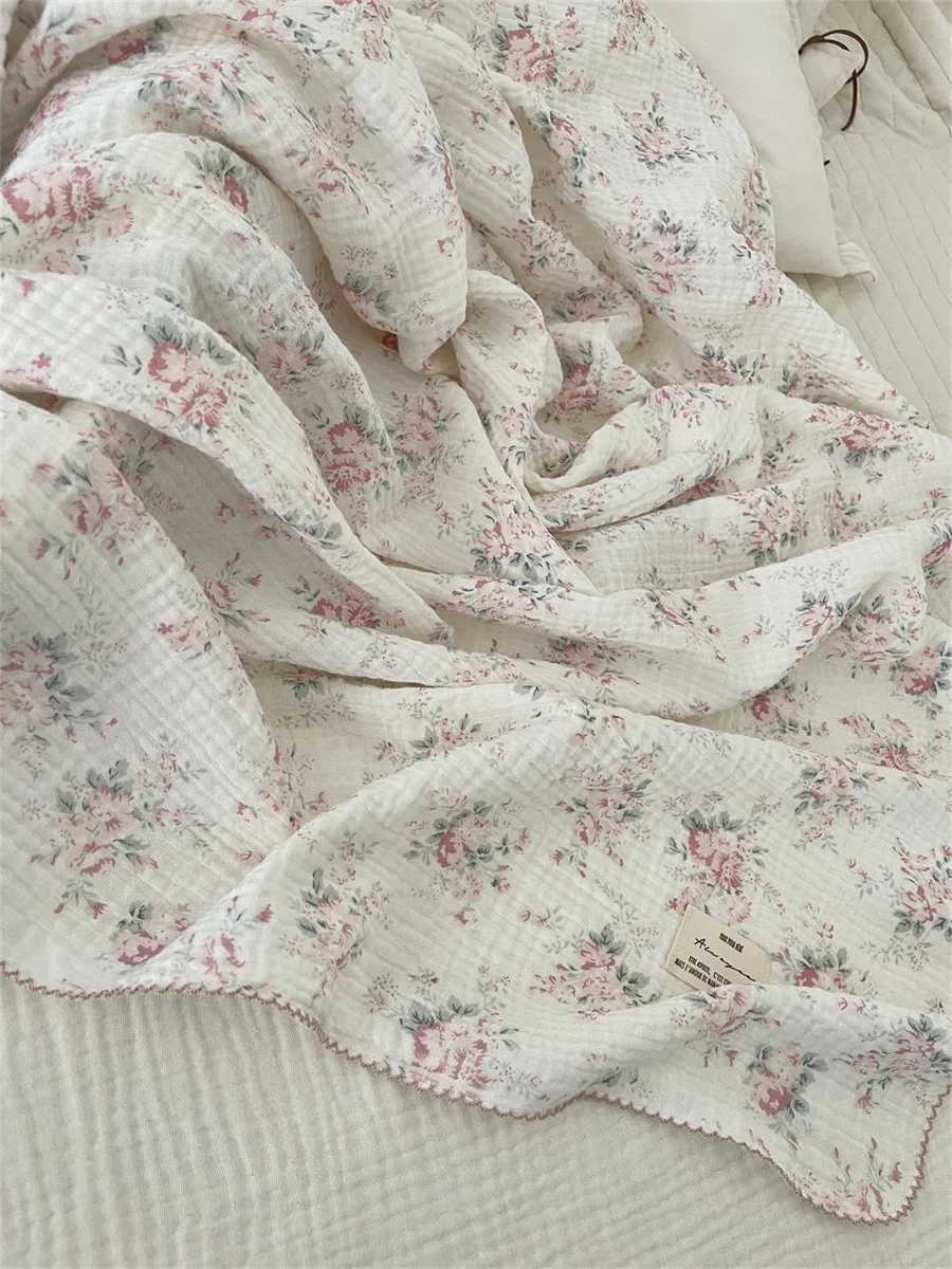 Baby blanket floral soft cotton plain weave newborn baby swaddle packaging receiving blanket quick drying bath towel baby stroller coverW240810