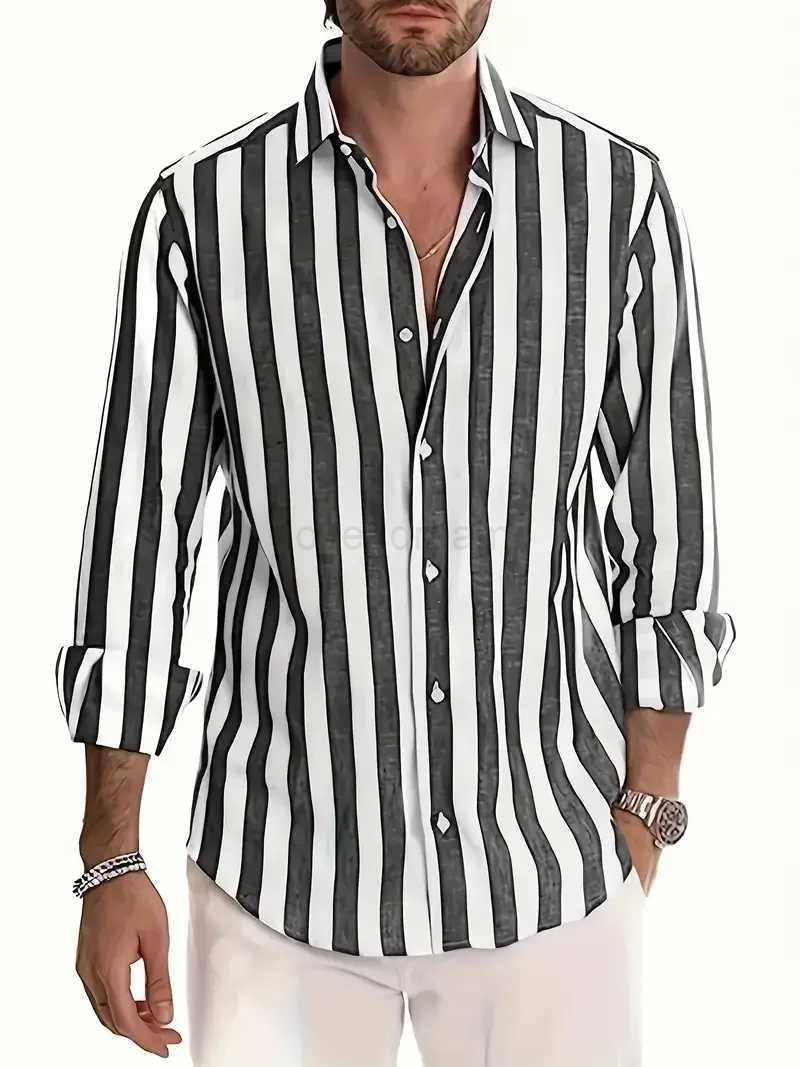 2024 New mens spring casual long sleeved Henry shirt stand up collar white tiger print fashionable button up shirt for dailXJ240812