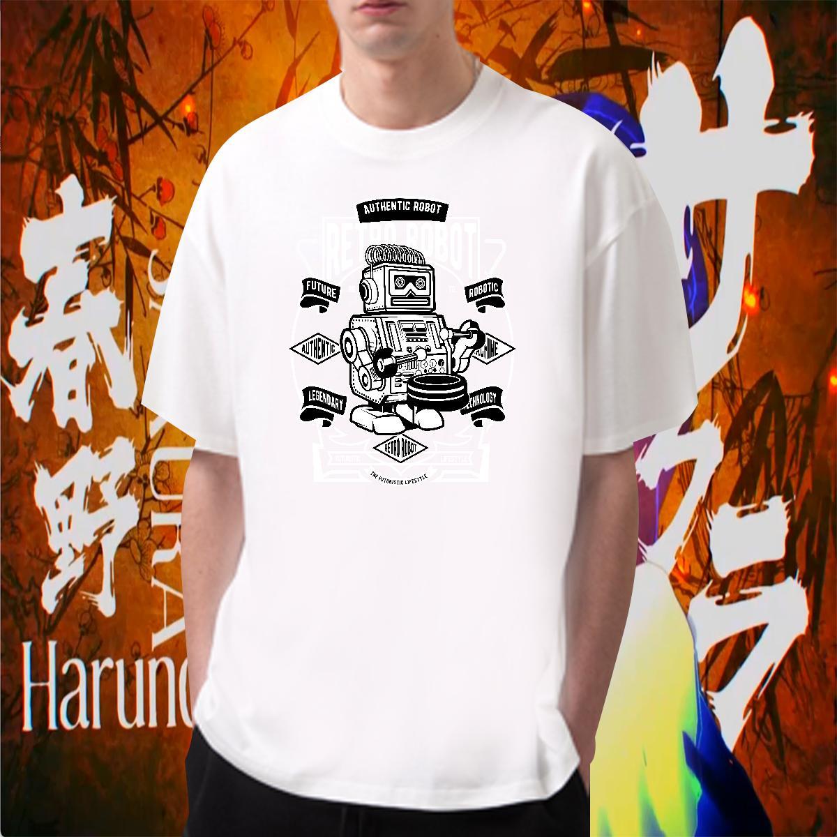 Fashion Design T Shirt For Man robot Clothes 100% Cotton 230g Daily Outfit Brand DIY Printed O Neck Short Sleeves Men Tees